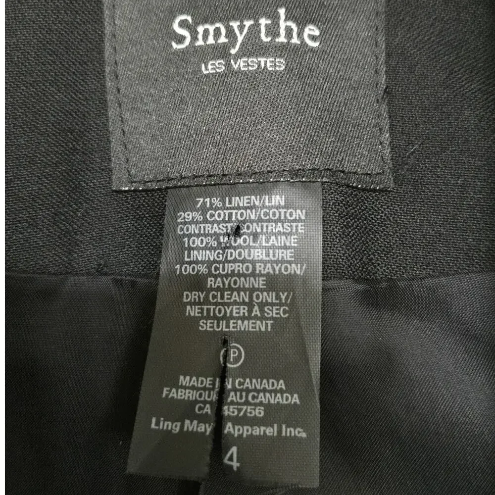 Smythe Tan Metallic Glitter Rose Contrast Lapel Wool Linen‎ Blend Blazer Size 4